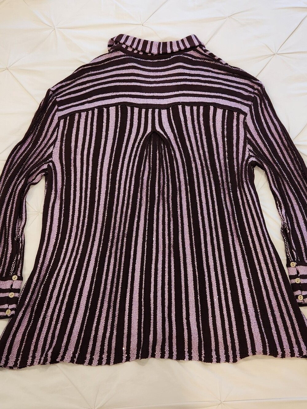 Free People Beach Bash Sweater Plum Chocolate Sequined Striped Size XL - Picture 9 of 15